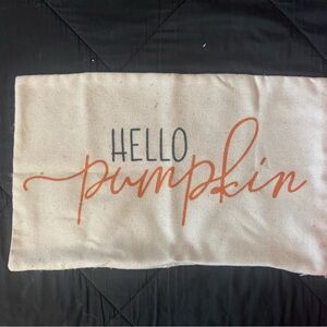 Hello Pumpkin Canvas Pillow Cover - Orange & Black Text